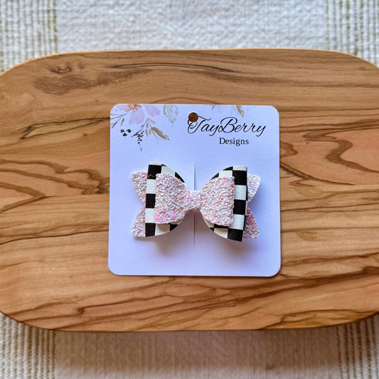 Checkered & Pink Glitter - 3" Harper Faux Leather