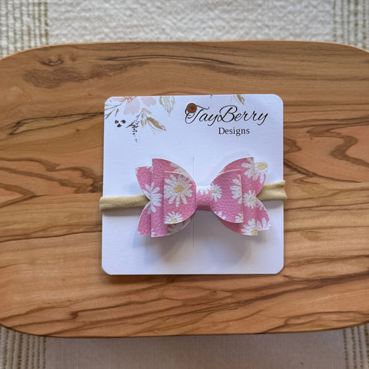 Daisies Pink - 3" Harper Faux Leather HEADBAND